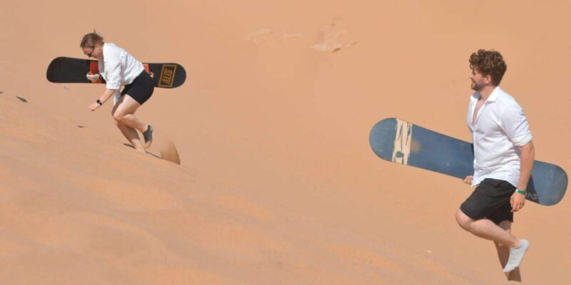 Agadir/Taghazout : Sandboarding & Sunset Camel Ride with BBQ - A Scenic Coastal Drive to the Timlaline Sahara Dunes