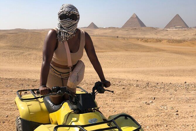 Giza pyramids, Sphinx, ATV bike, Lunch,Camel ride, Dinner cruise& shopping tour - Evening Entertainment and Return