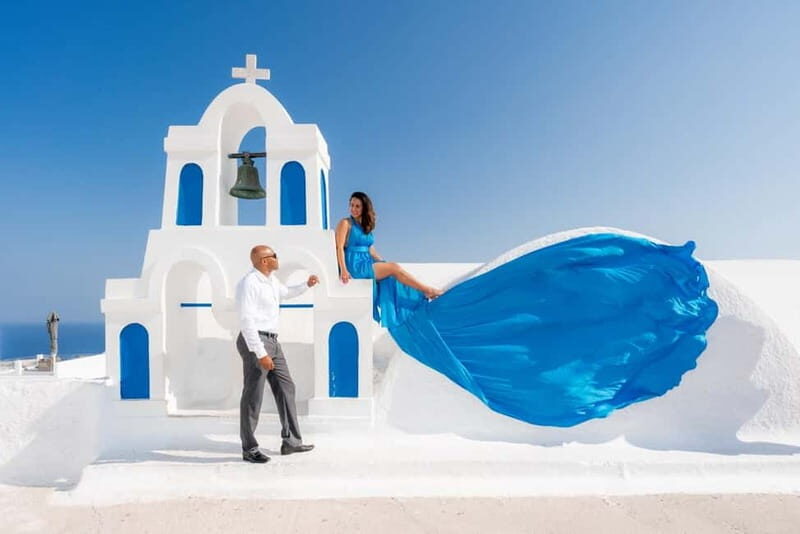 Oia: Santorini Photoshoot with Flying Dress Rental Option - A Refreshing Take on Oia Photoshoot Experiences