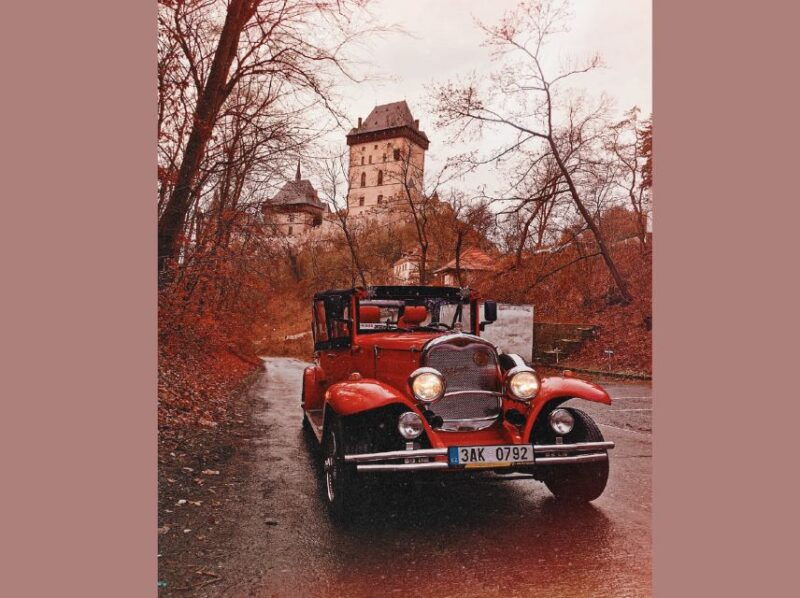 prague-fairytale-karlstejn-castle-in-retro-style-car