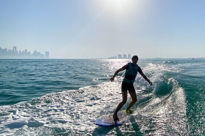 Private Wakesurfing or Wakeboarding along Doha's skyline - An Overview of the Wakesurfing and Wakeboarding Tour in Doha
