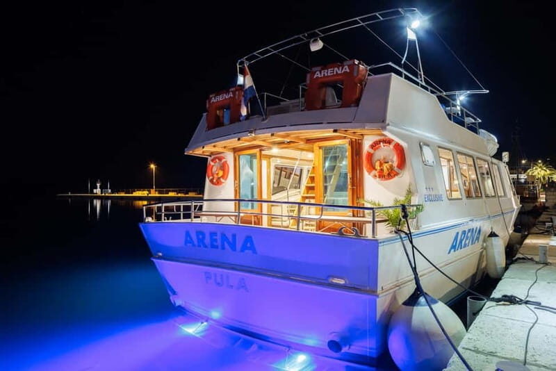 Pula: Brijuni National Park Dolphin Watching Tour w/Dinner - Boarding the Modern Arena Boat