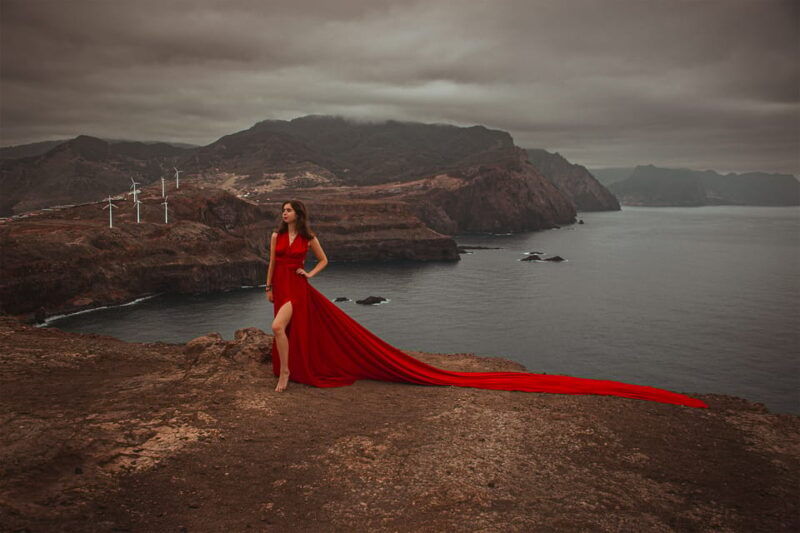 red-flying-dress-photoshoot-drone-video-in-madeira