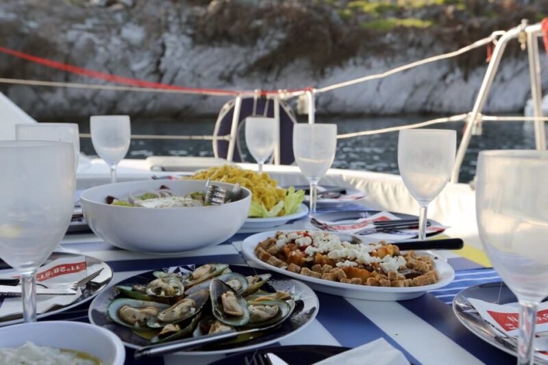 Santorini: 7-Hour Private Catamaran Cruise with Food & Drink - FAQ  